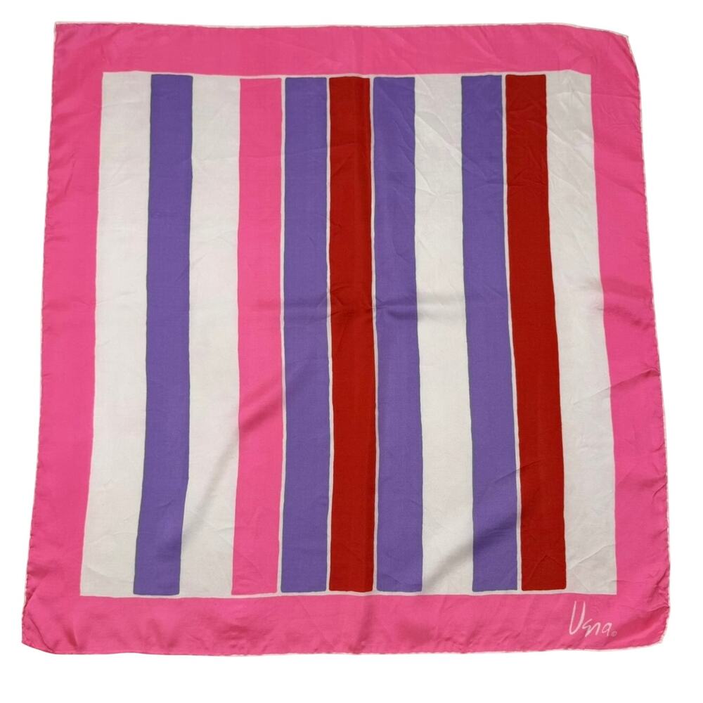 Vera Silk Square Scarf Pink Purple Red Stripes Retro 60s Vibes Japan 26x27